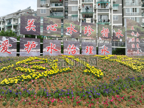 世纪广场绿地上由1.5万盆鲜花组成图案